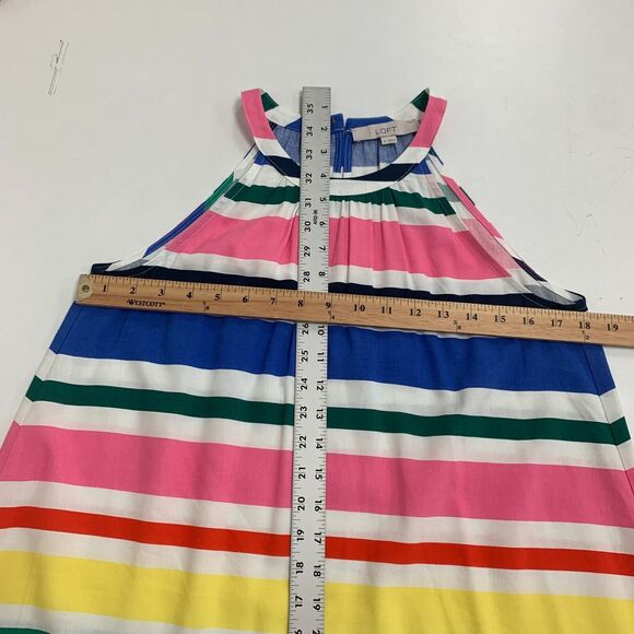 Loft Linen Blend Dress Womens Small Halter Ring Neck Striped Sleeveless Keyhole - Picture 8 of 13